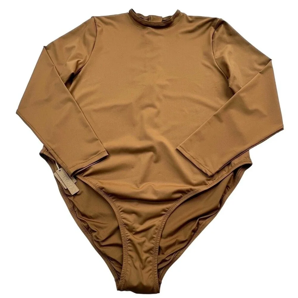 SKIMS Swim Long‎ Sleeve One Piece Almond 3X